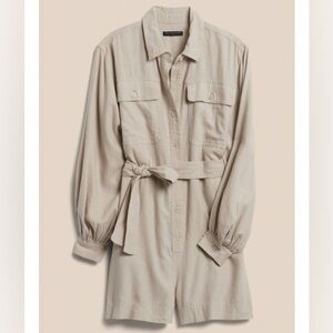 Banana Republic Linen Blend Long Sleeve Shorts Romper in‎ Neutral Stone Small